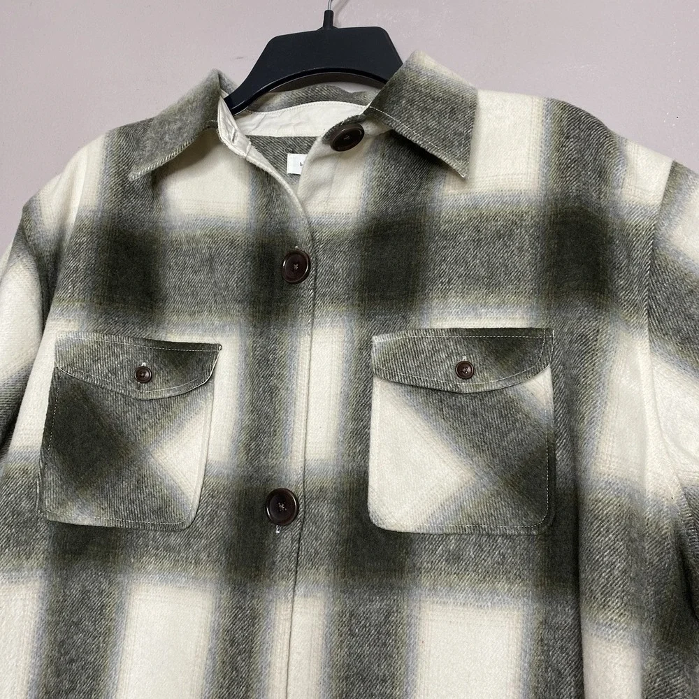 Basin and Range Flannel Plaid‎ Oversized Shacket Jacket Women Sz XS Wool Blend